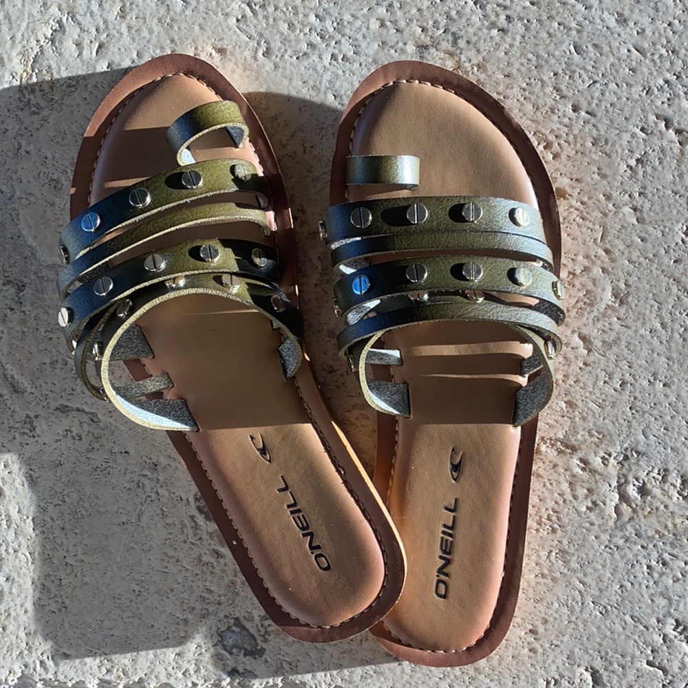 Brand NEW! Army green with gold accents sandals.